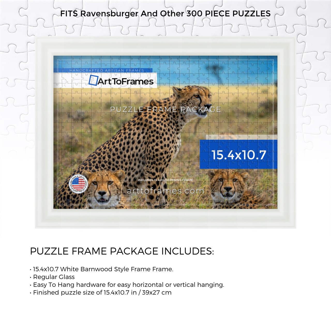 ArtToFrames 15.4x10.7 INCH / 39x27 CM Puzzle Frame for 300 piece Puzzles.This 1.50 Inch Custom MDF Frame for Puzzles Comes with Regular Glass, Available in Multiple Colors